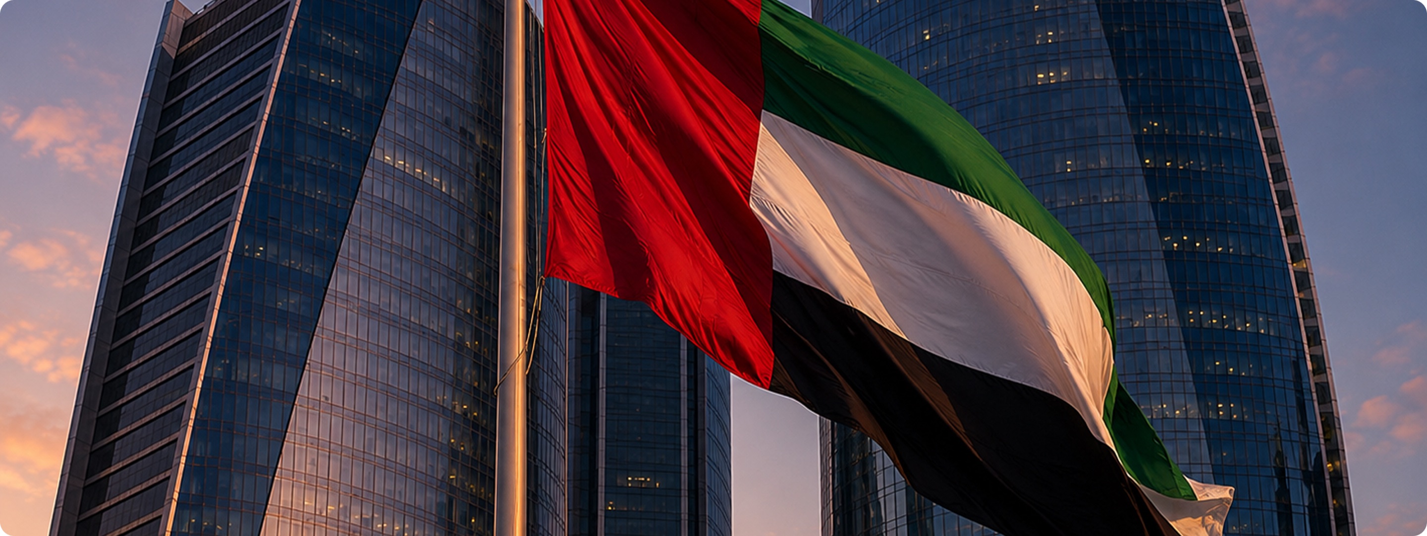 UAE flag among the towers