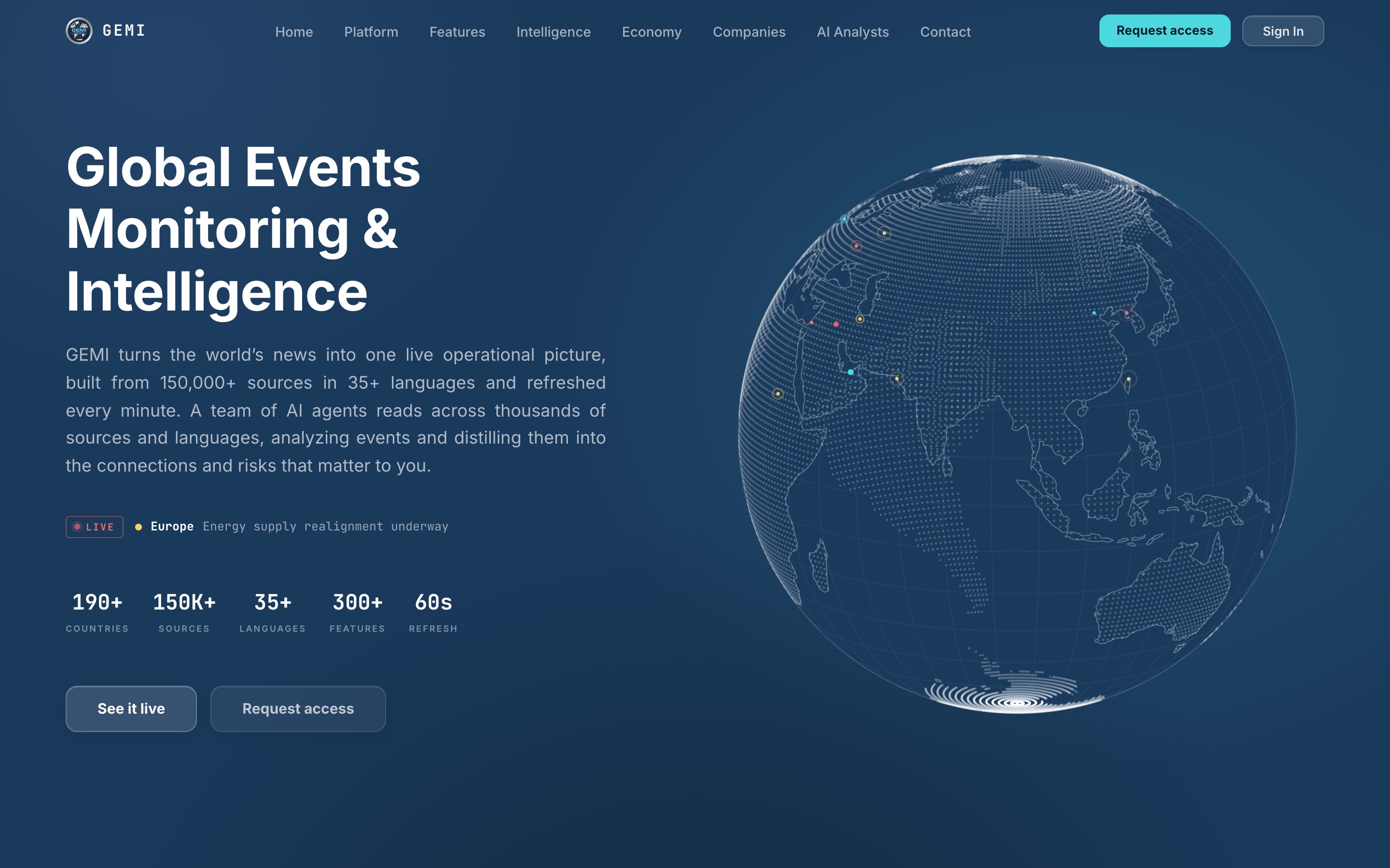 Global events monitoring dashboard